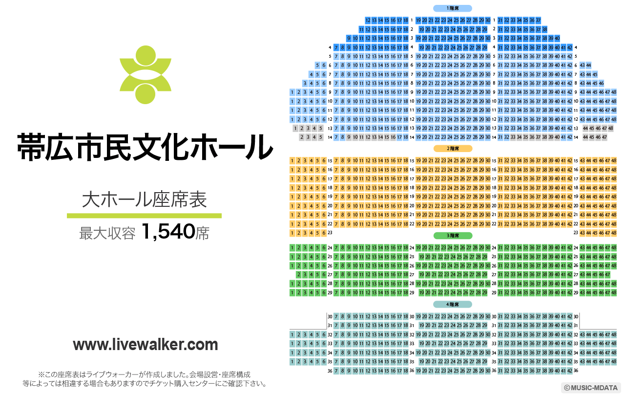 帯広市民文化ホール大ホールの座席表