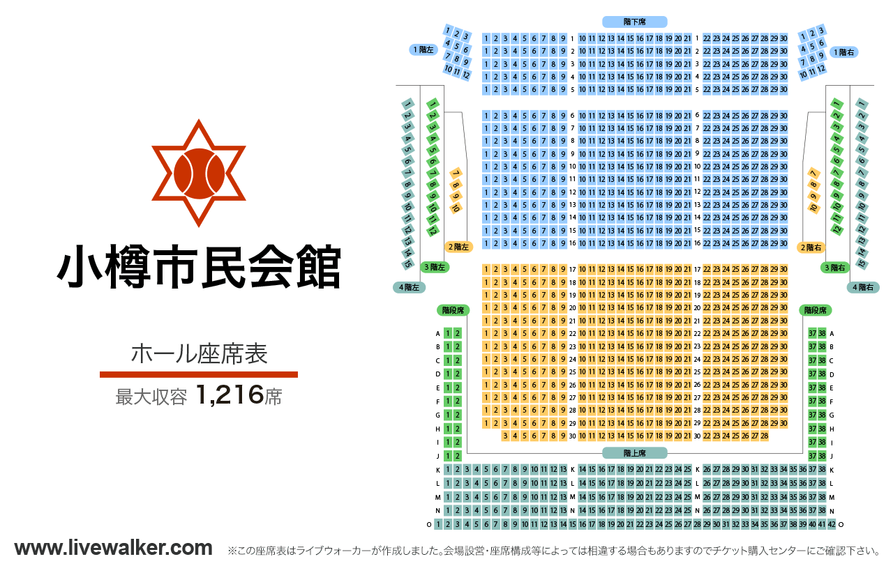 小樽市民会館ホールの座席表