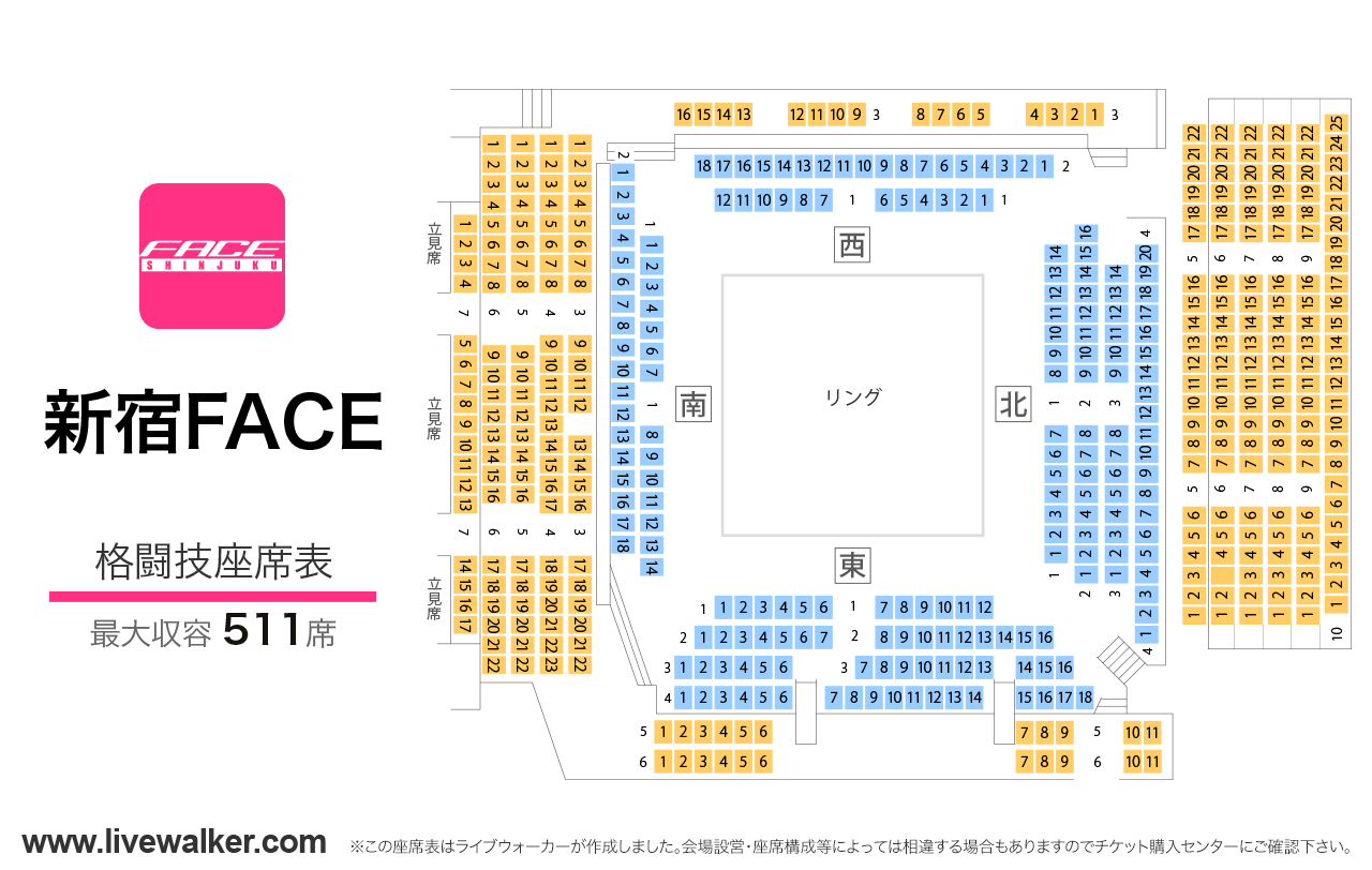 新宿FACE格闘技の座席表