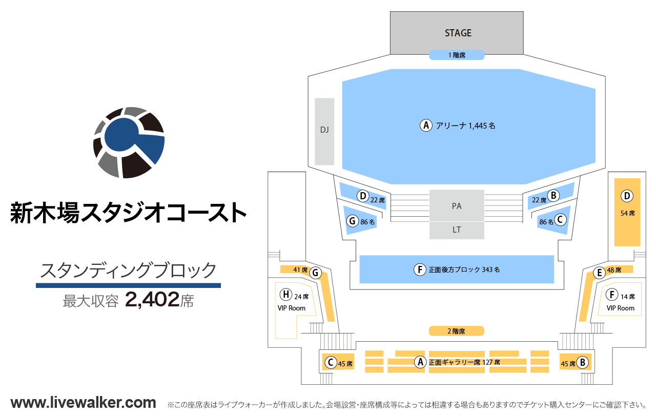 USENスタジオコーストスタンディングブロックの座席表