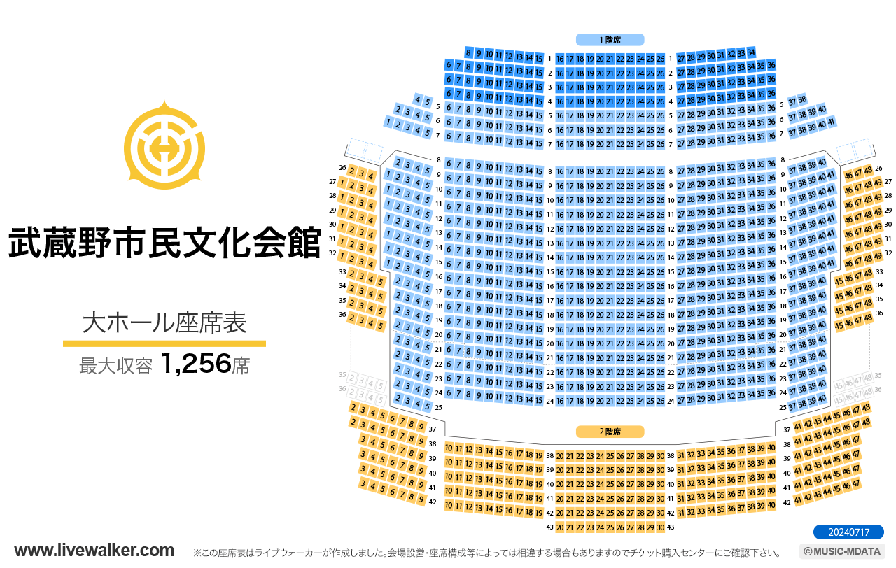 武蔵野市民文化会館大ホールの座席表