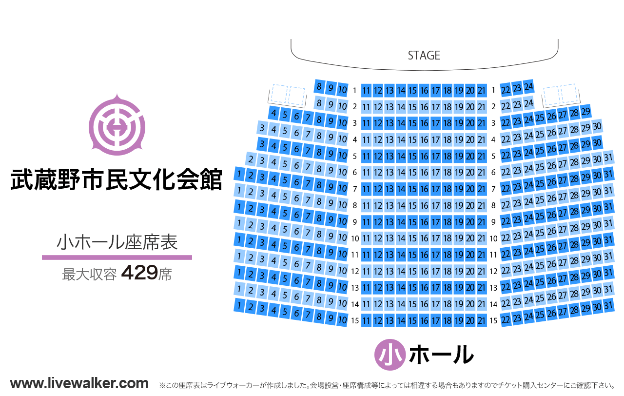 武蔵野市民文化会館小ホールの座席表