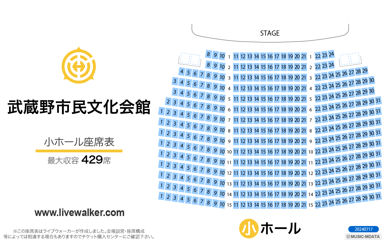 武蔵野市民文化会館小ホールの座席表