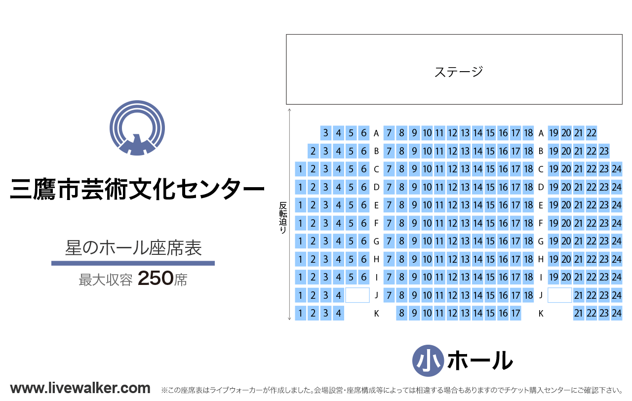 三鷹市芸術文化センター星のホールの座席表