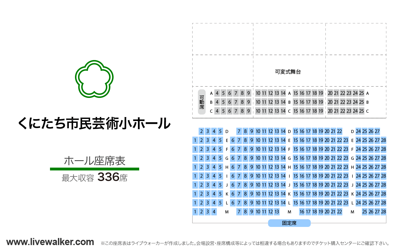 くにたち市民芸術小ホールホールの座席表