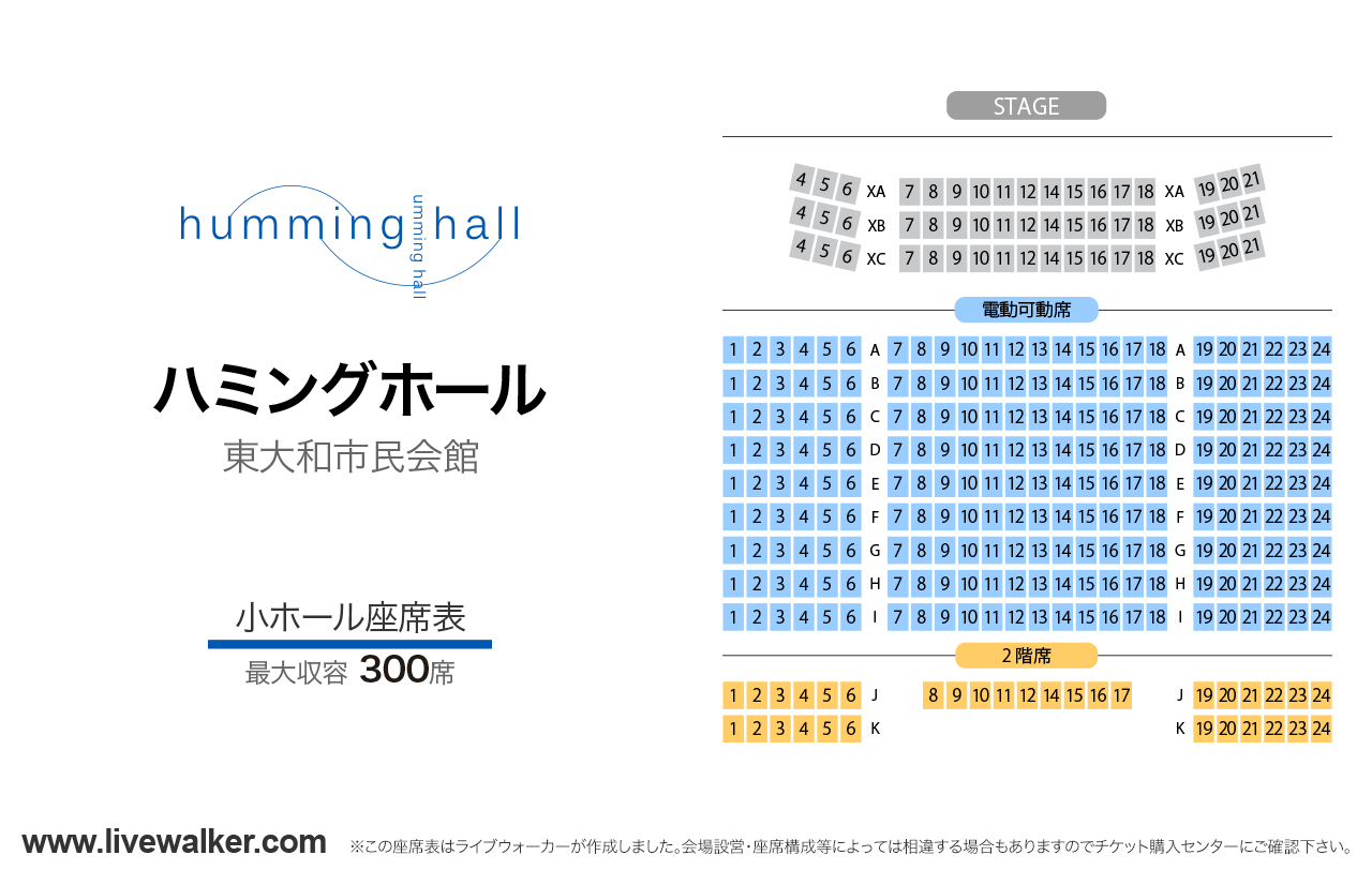 東大和市民会館ハミングホール小ホールの座席表