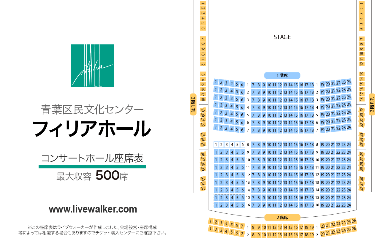 青葉区民文化センター フィリアホールコンサートホールの座席表