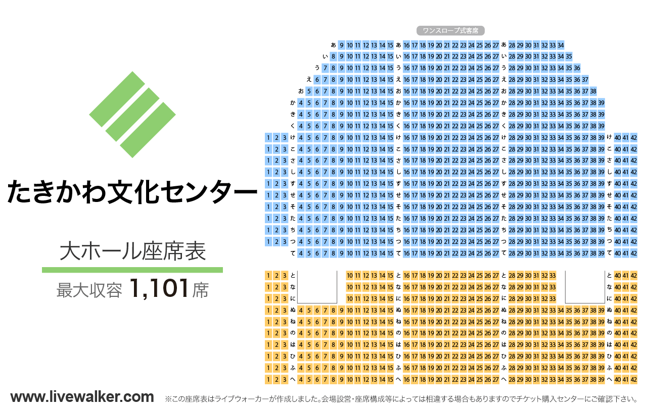 たきかわ文化センター大ホールの座席表