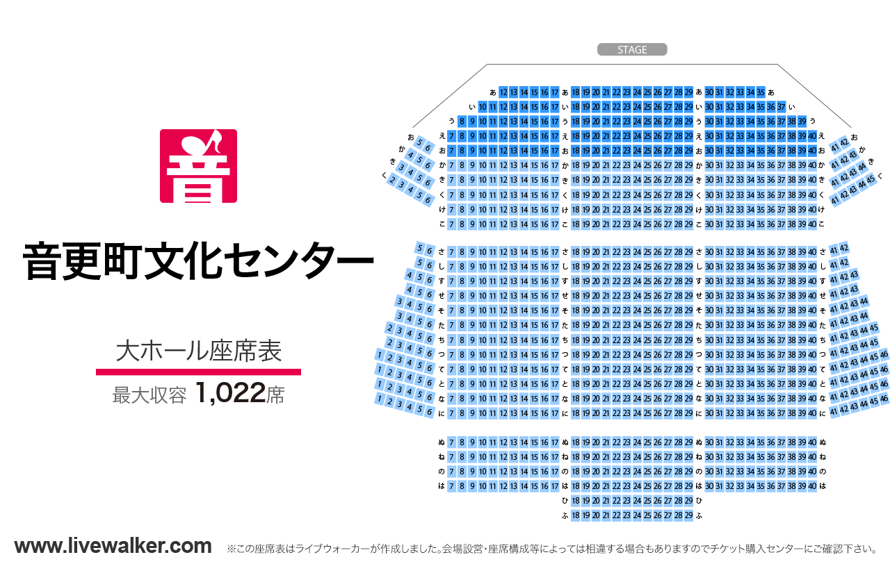 音更町文化センター大ホールの座席表