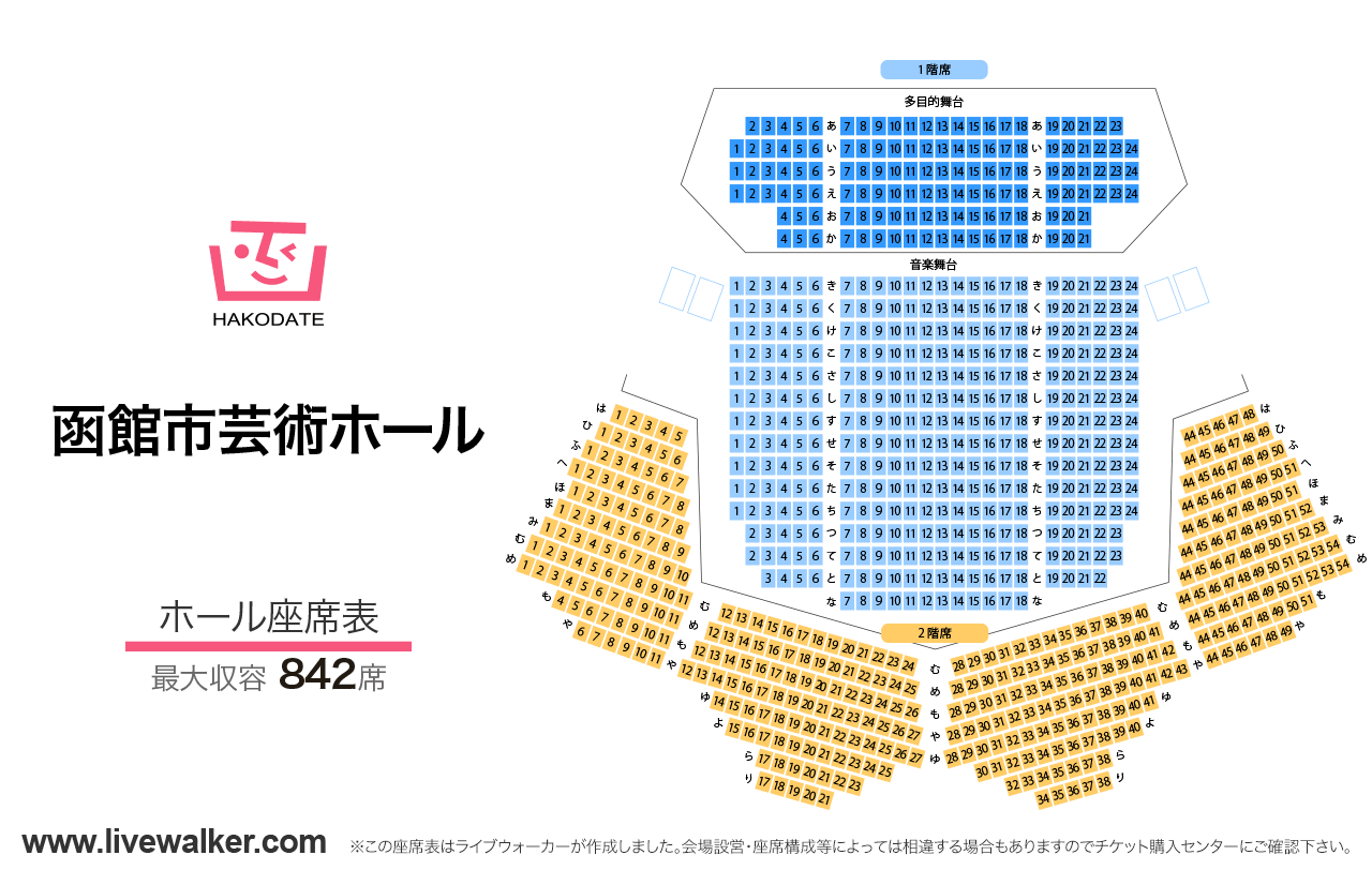 函館市芸術ホール（ハーモニー五稜郭）ホールの座席表