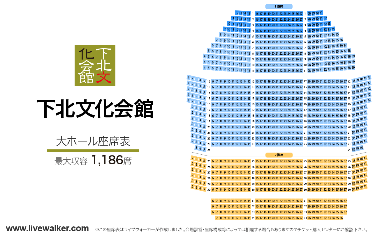 下北文化会館大ホールの座席表