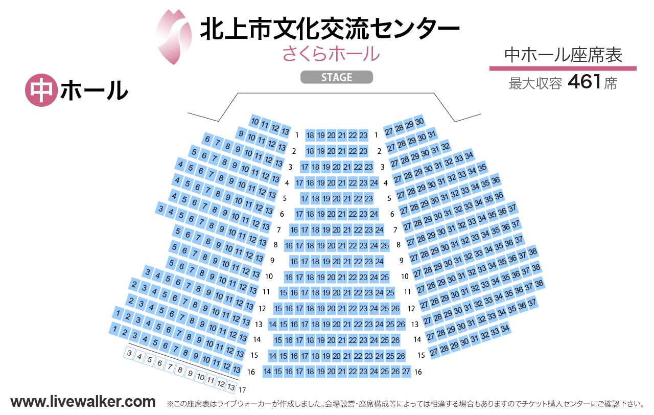 北上市文化交流センター さくらホール中ホールの座席表