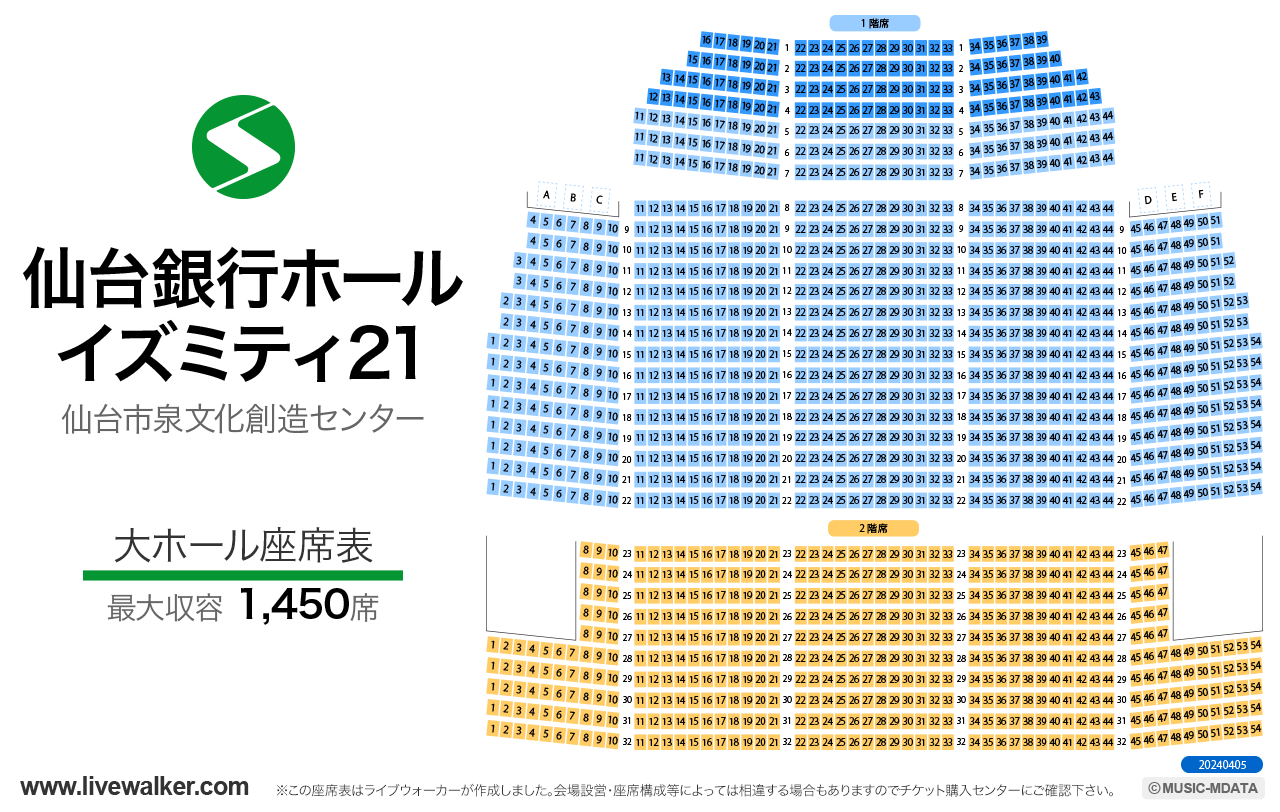 仙台銀行ホール イズミティ21大ホールの座席表