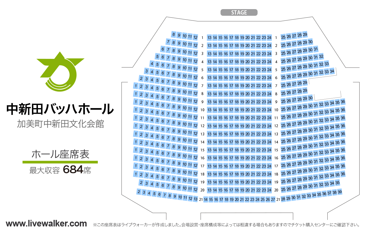 中新田バッハホールホールの座席表