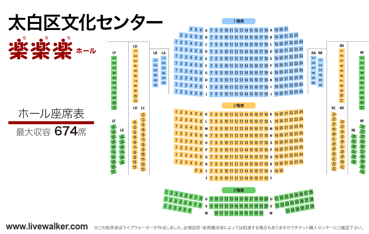 太白区文化センター 楽楽楽ホールホールの座席表