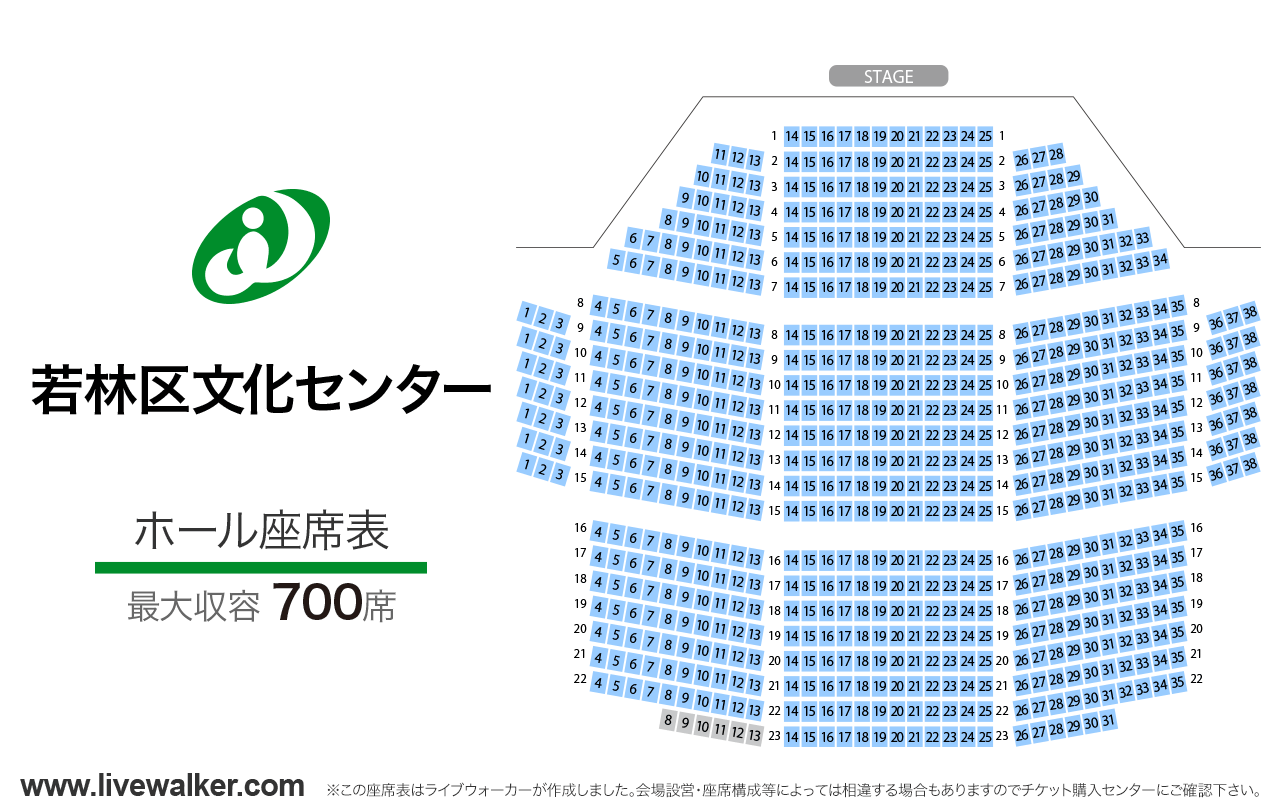 若林区文化センターホールの座席表