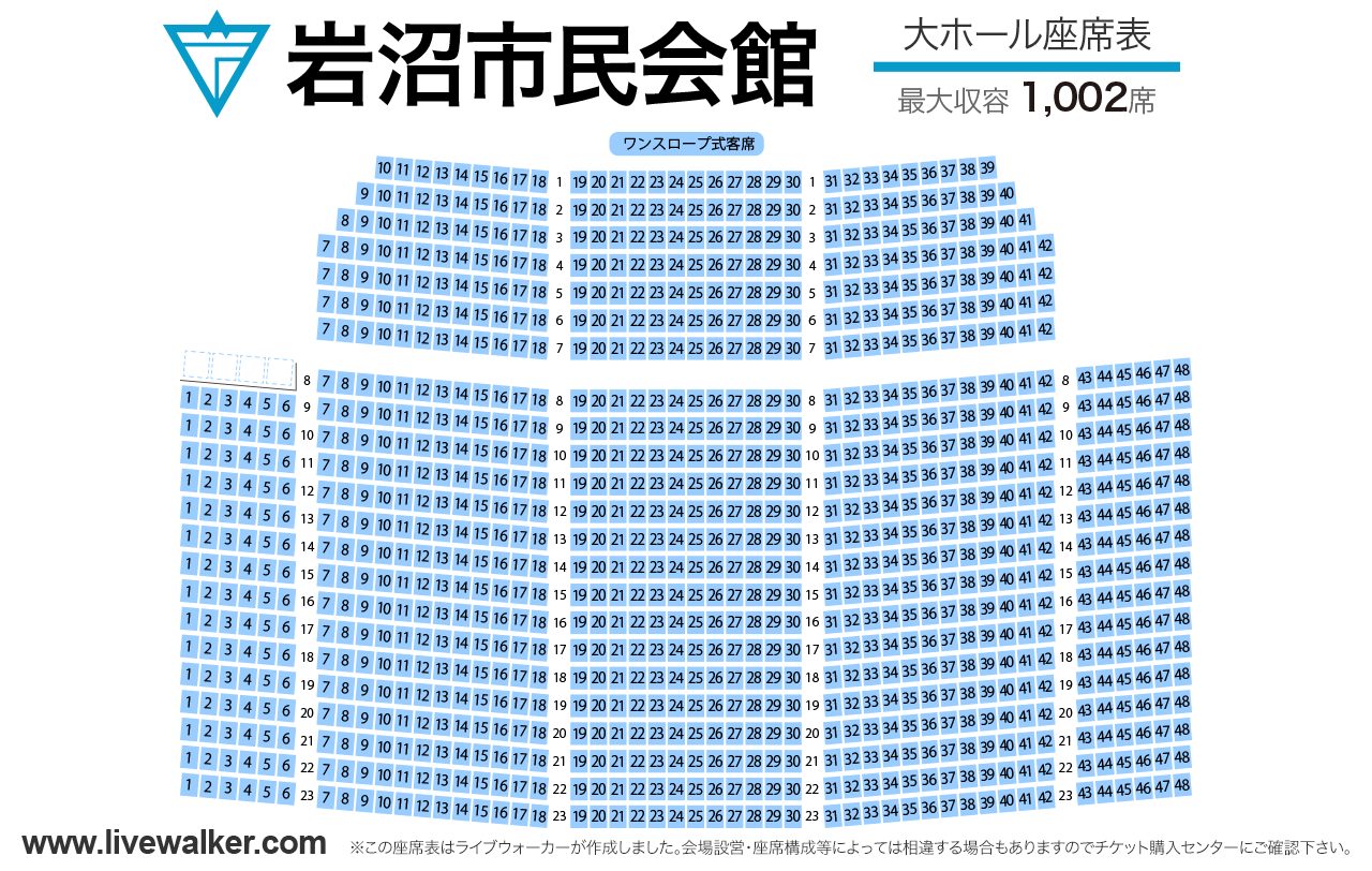 岩沼市民会館大ホールの座席表