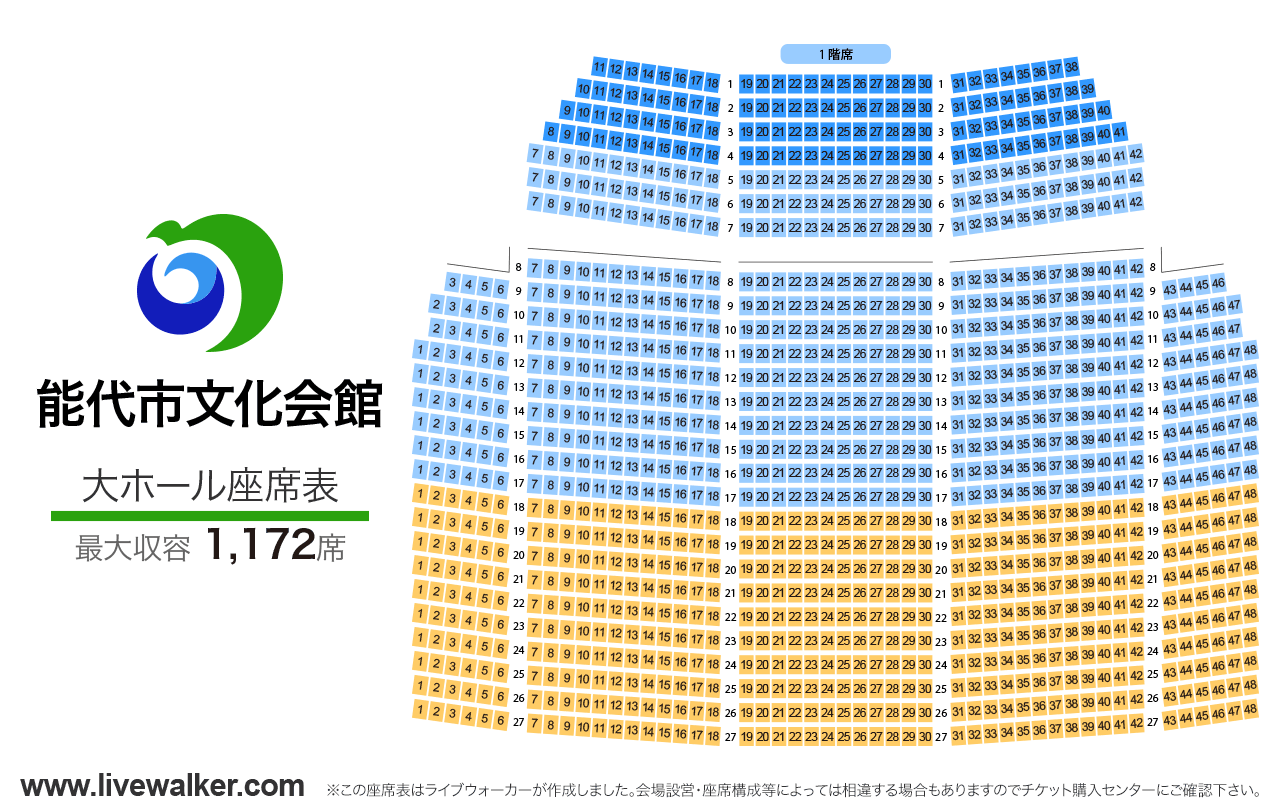 能代市文化会館大ホールの座席表