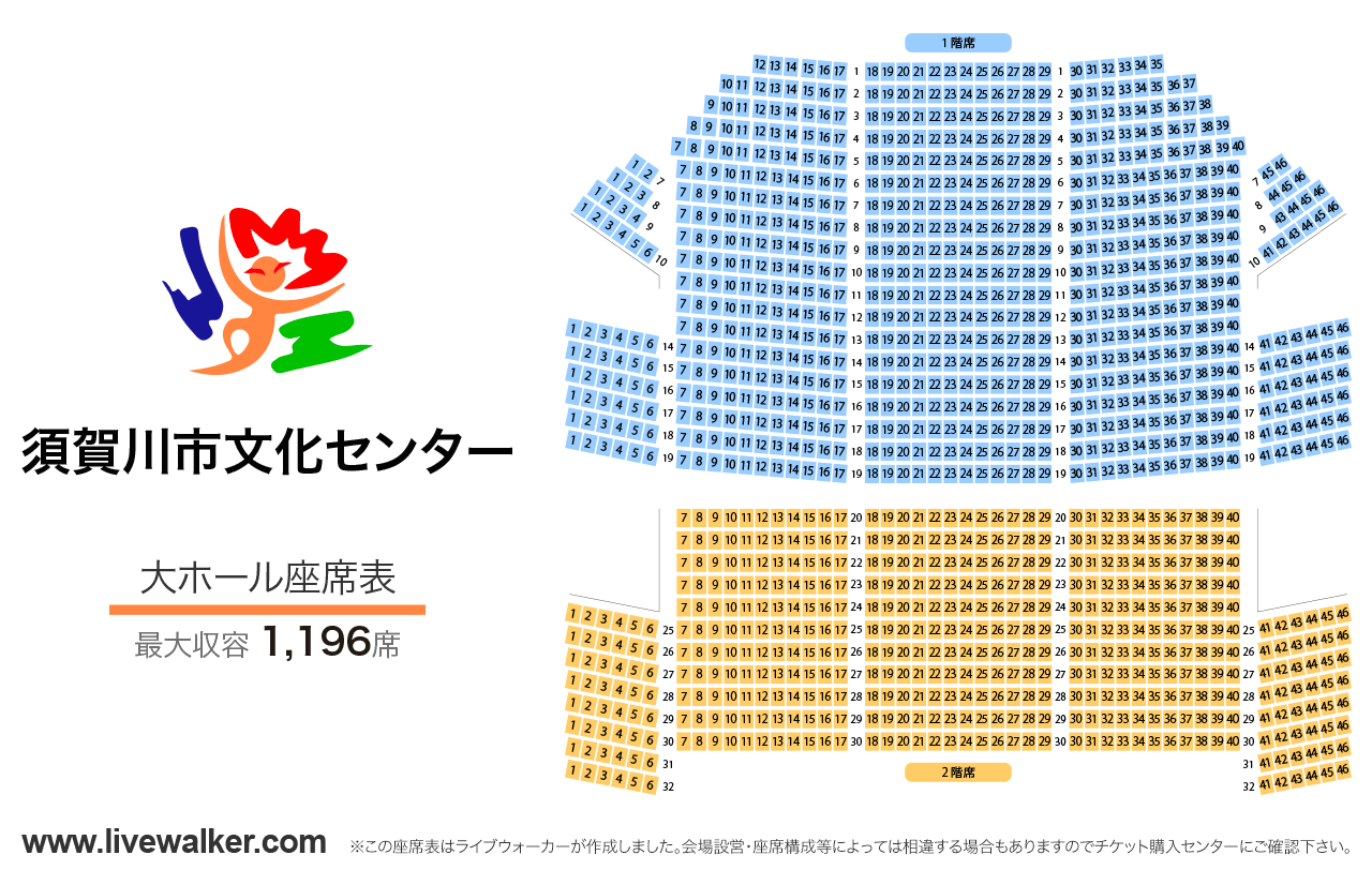 須賀川市文化センター大ホールの座席表