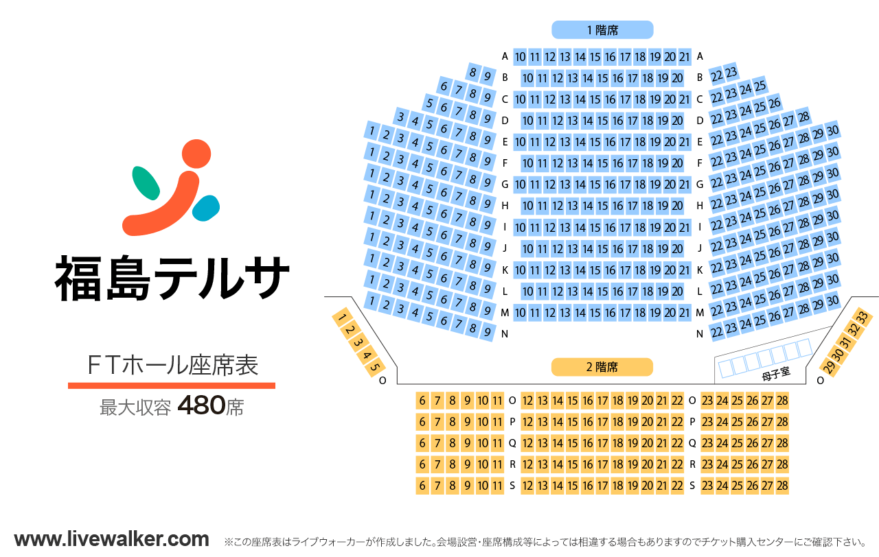 キョウワグループ・テルサホール（福島テルサ）FTホールの座席表