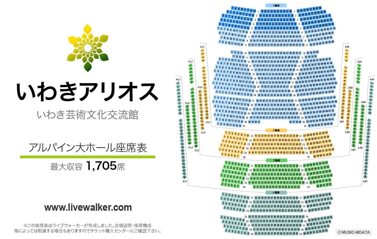 いわき芸術文化交流館 アルパイン大ホールの座席表