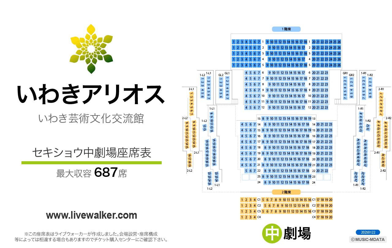 いわき芸術文化交流館アリオス中劇場の座席表