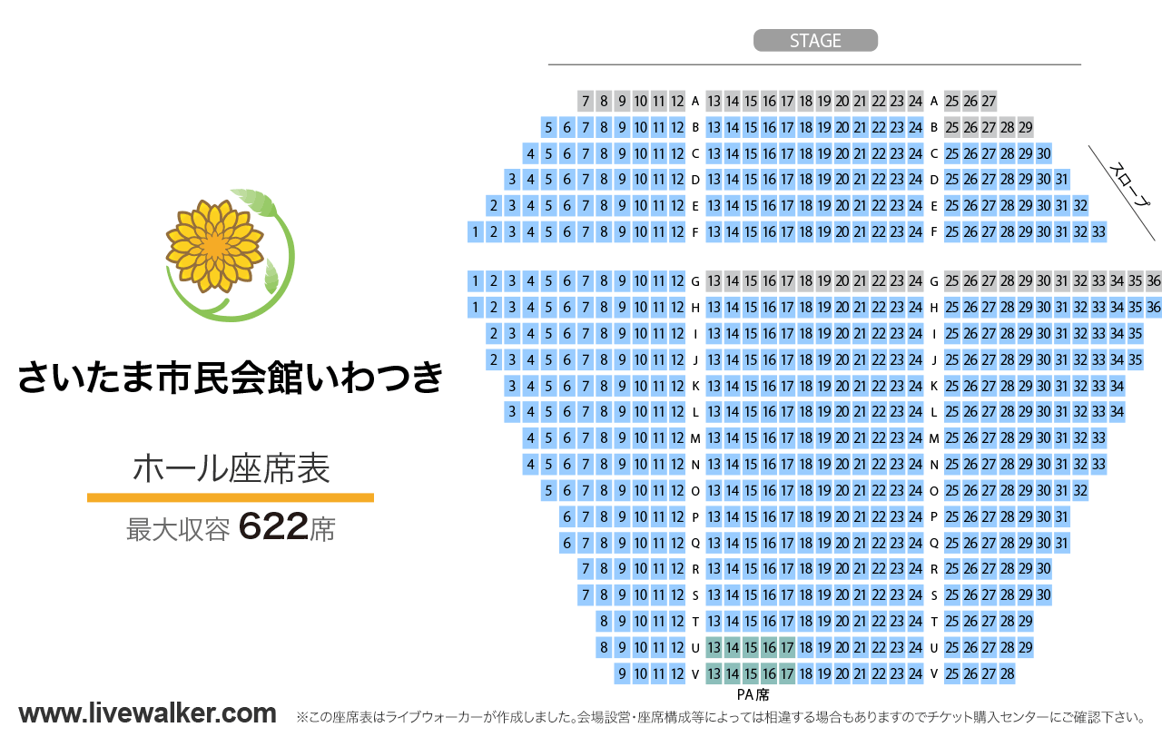 さいたま市民会館いわつきホールの座席表