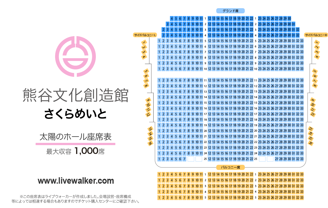 熊谷文化創造館 さくらめいと太陽のホールの座席表