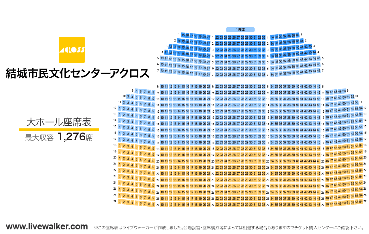 結城市民文化センターアクロス大ホールの座席表