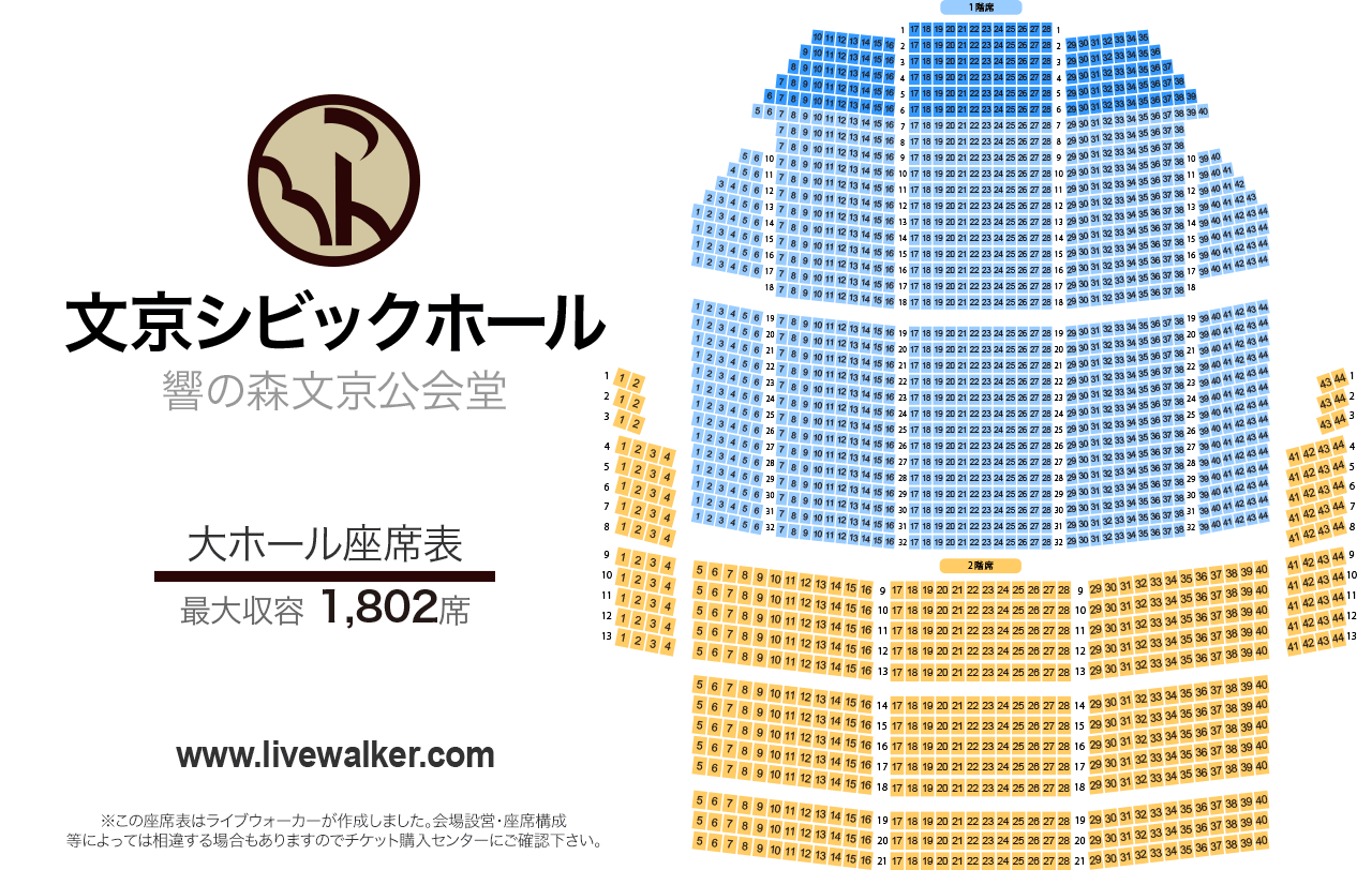 文京シビックホール大ホールの座席表