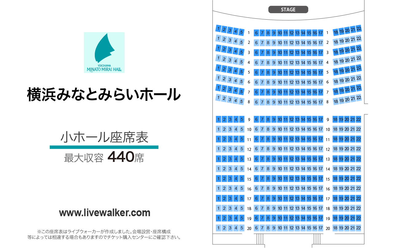 横浜みなとみらいホール小ホールの座席表