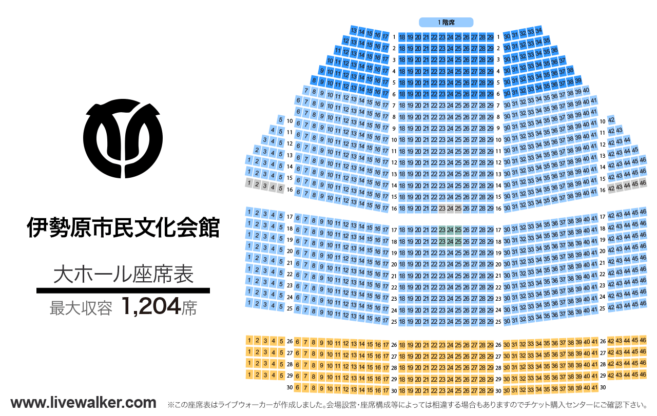 伊勢原市民文化会館大ホールの座席表