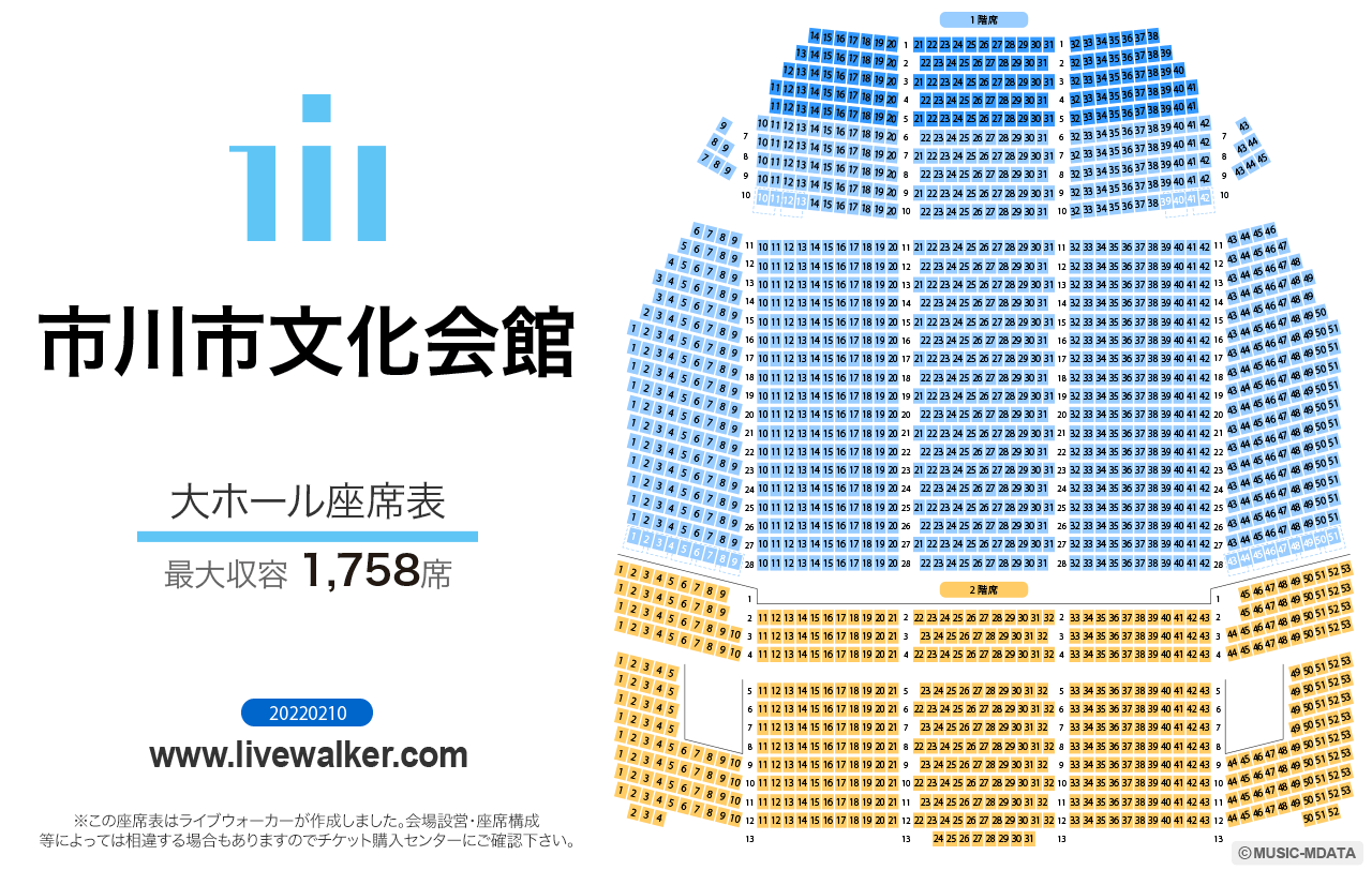 市川市文化会館大ホールの座席表