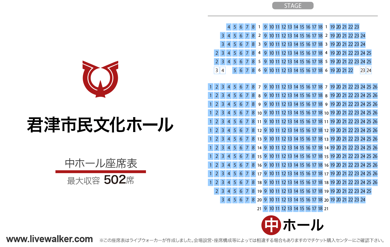 君津市民文化ホール中ホールの座席表