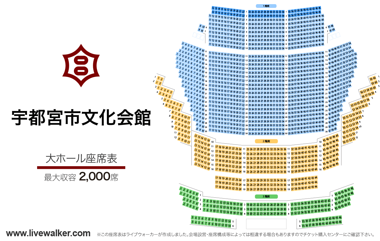 宇都宮市文化会館大ホールの座席表