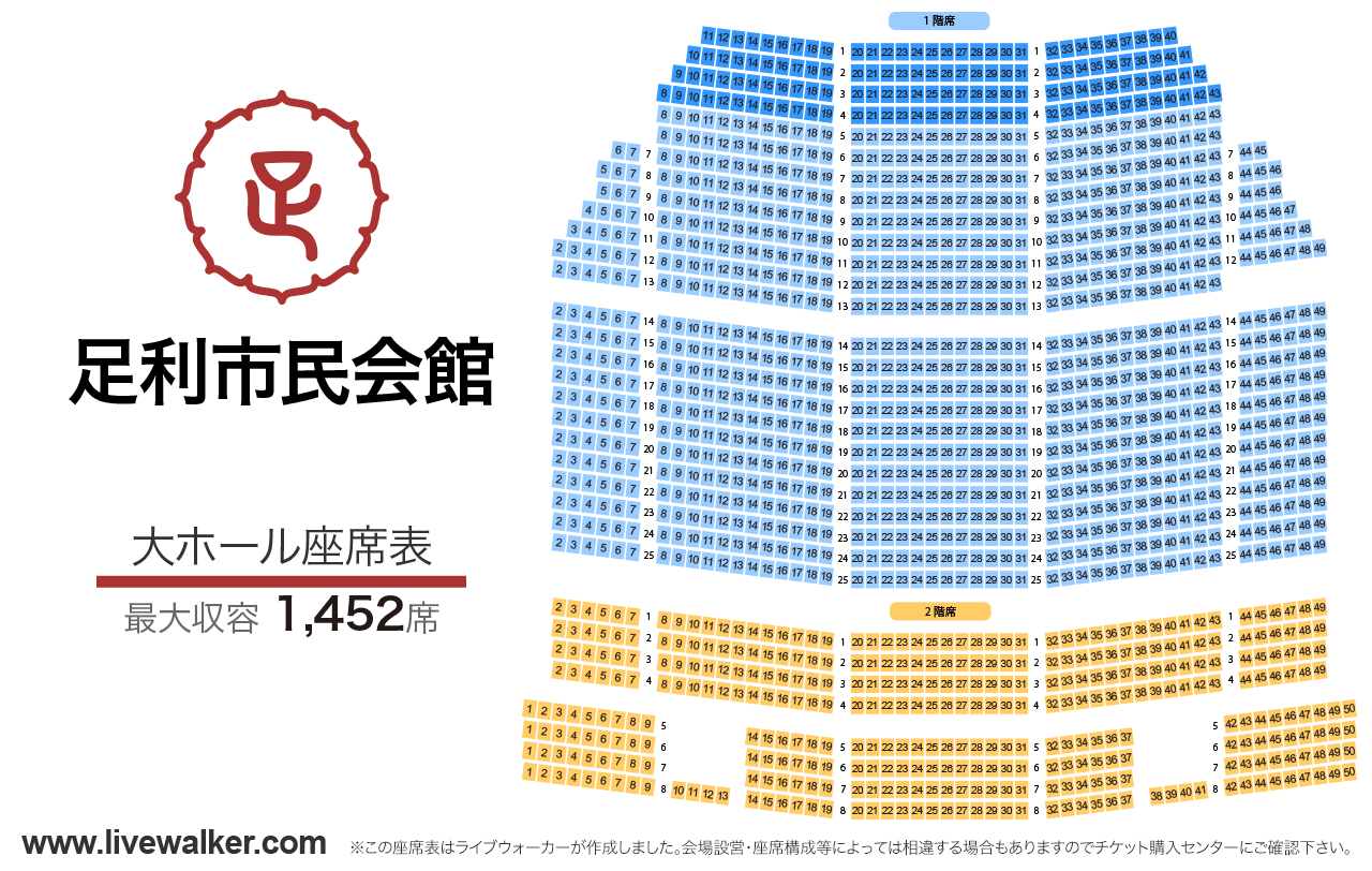 足利市民会館大ホールの座席表