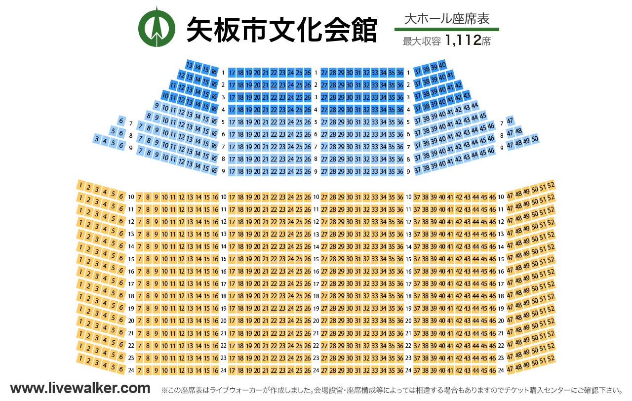 矢板市文化会館大ホールの座席表