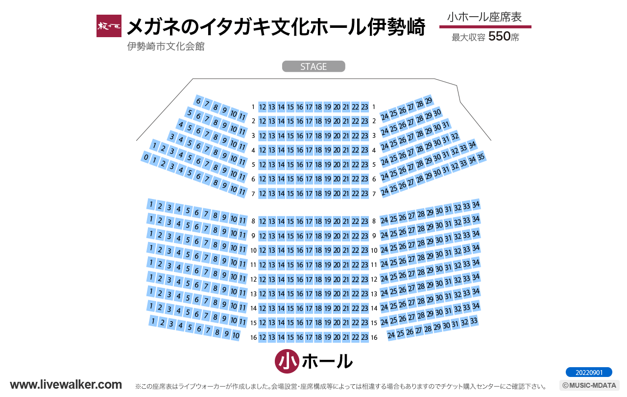 伊勢崎市文化会館小ホールの座席表