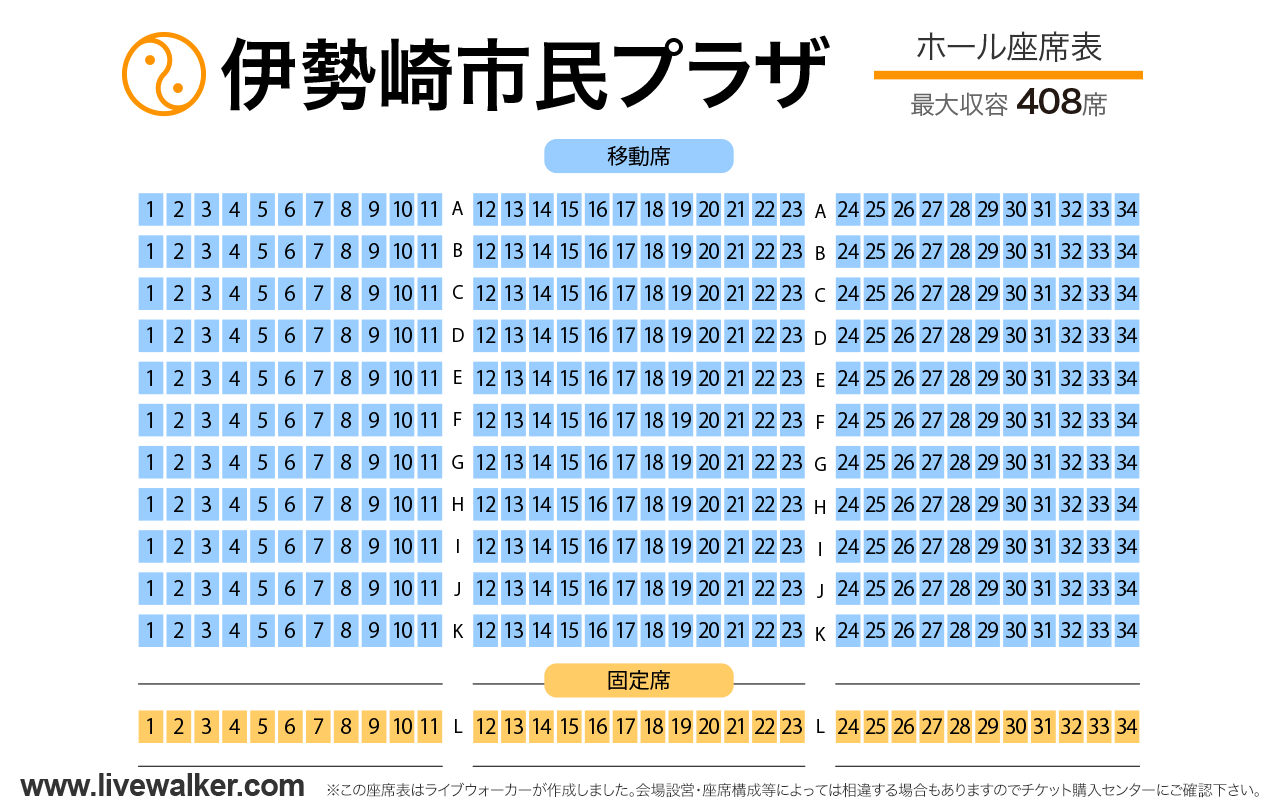 伊勢崎市民プラザホールの座席表