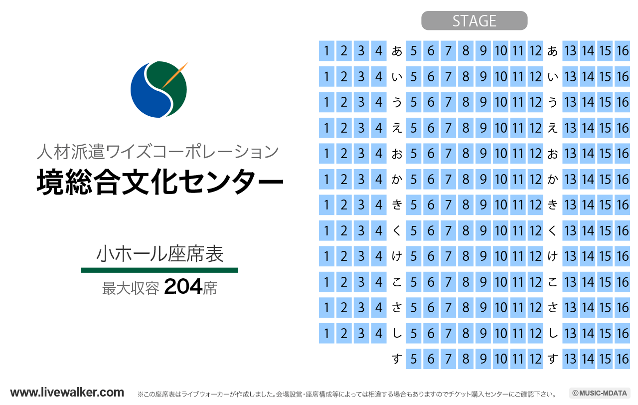 人材派遣ワイズコーポレーション境総合文化センターの座席表