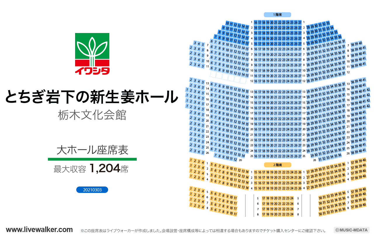 とちぎ岩下の新生姜ホール大ホールの座席表