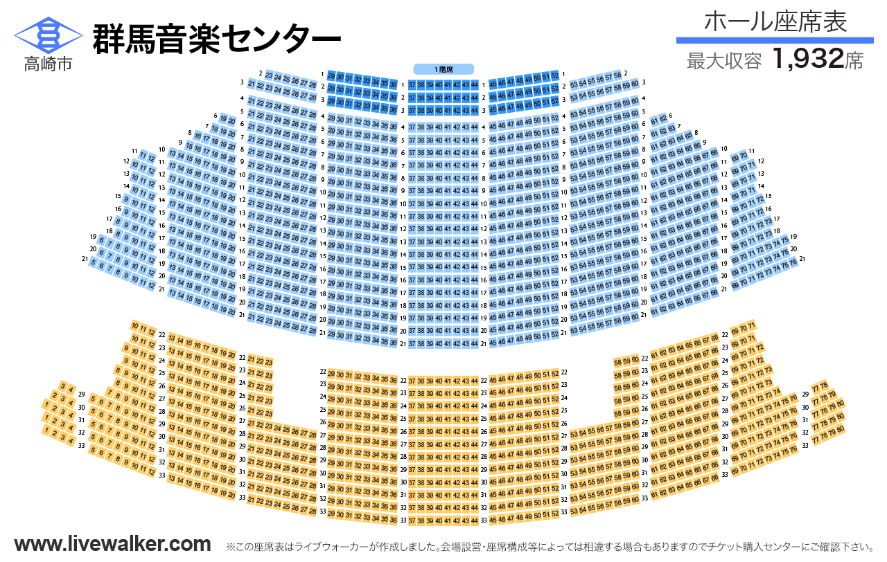 群馬音楽センターホールの座席表