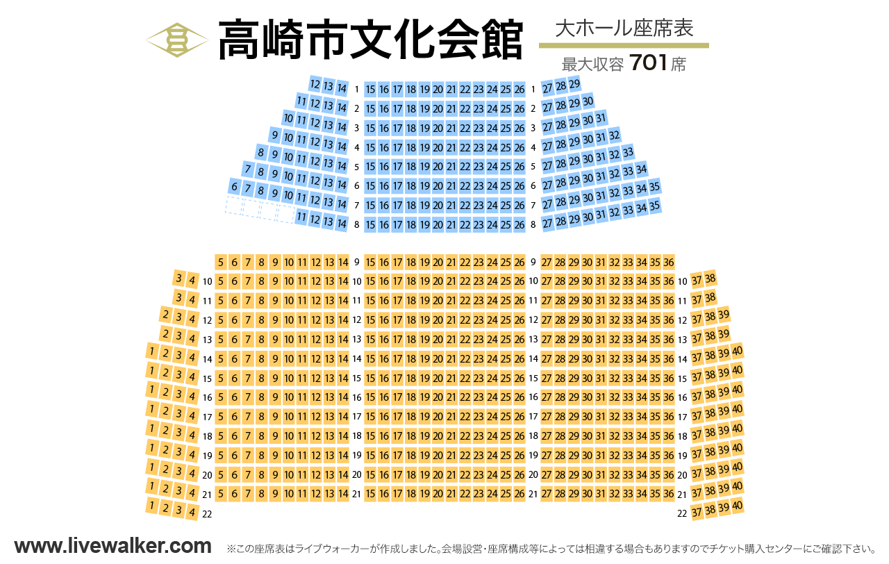 高崎市文化会館大ホールの座席表