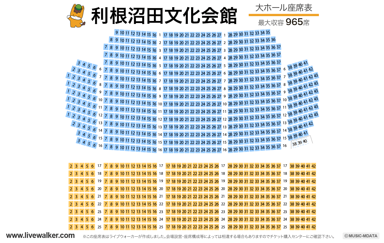 利根沼田文化会館大ホールの座席表