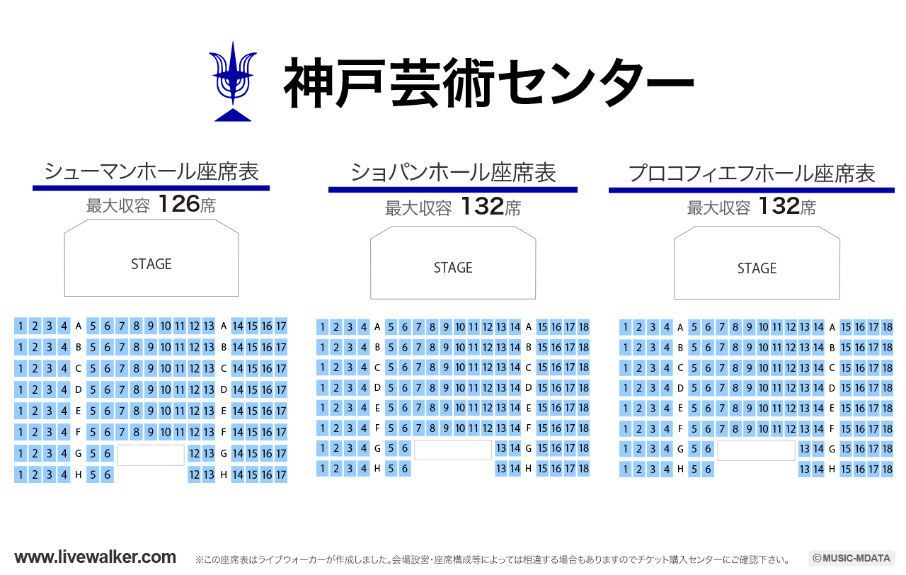 神戸芸術センターシューマンホールの座席表