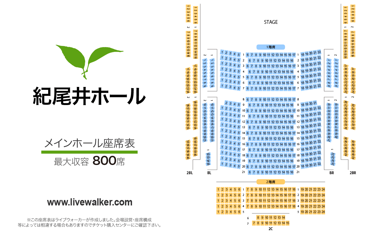 紀尾井ホールメインホールの座席表