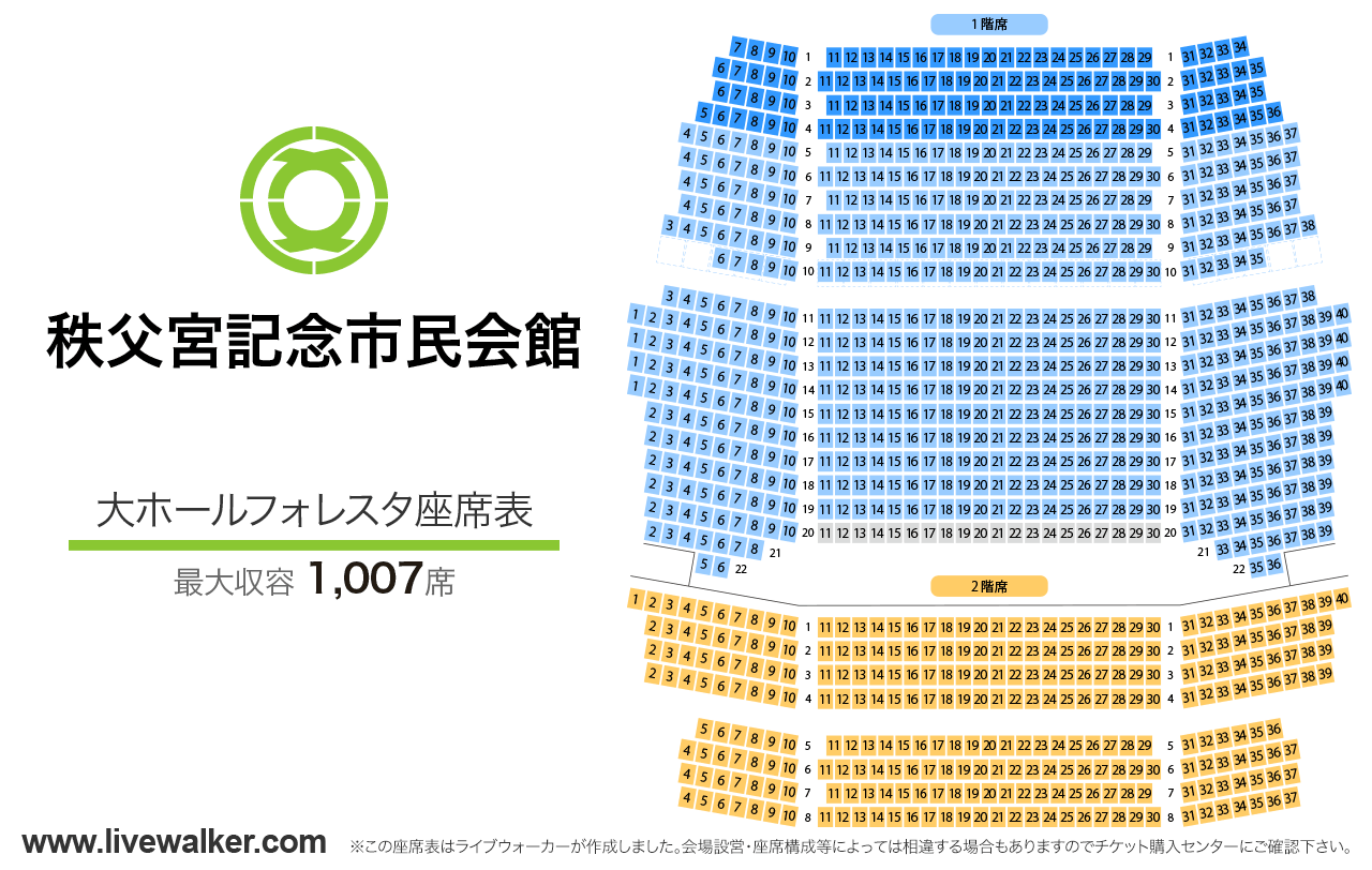 秩父宮記念市民会館大ホールフォレスタの座席表