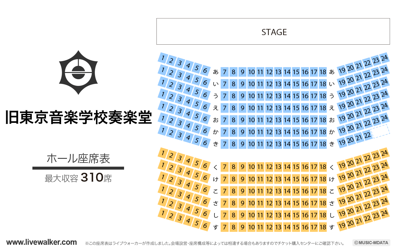 旧東京音楽学校奏楽堂ホールの座席表